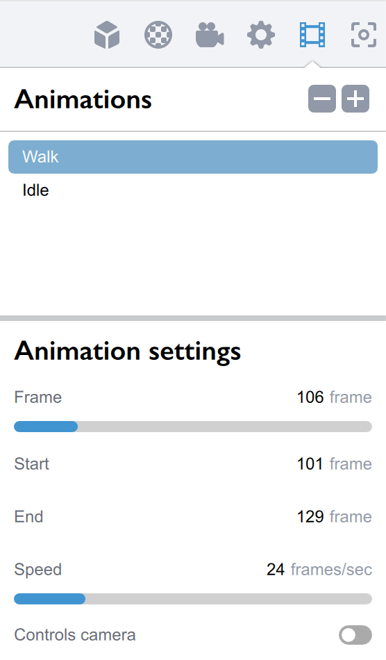 Animations panel in Koru
