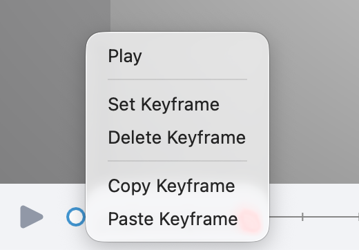 Animation timeline popup menu in Koru